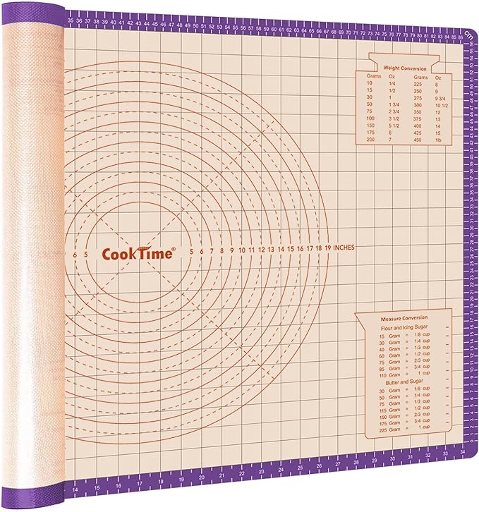 Silicone Pastry Mat 36 x 24 Inch - Larger Silicone Baking Pastry Mat for Rolling Dough,Non Slip Silicon Dough Sheet with Measurement,Perfect for Making Pie,Pizza(Purple)