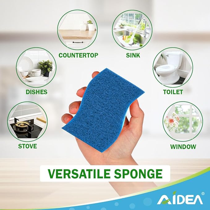 AIDEA Sponges Kitchen, Non-Scratch Scrub Sponge, 6Count, Sponges for Non-Stick Cookware, Kitchen Sponge for Dishes, Cleans Fast Without Scratching, Cleaning Power for Kitchen, Bathroom, Household