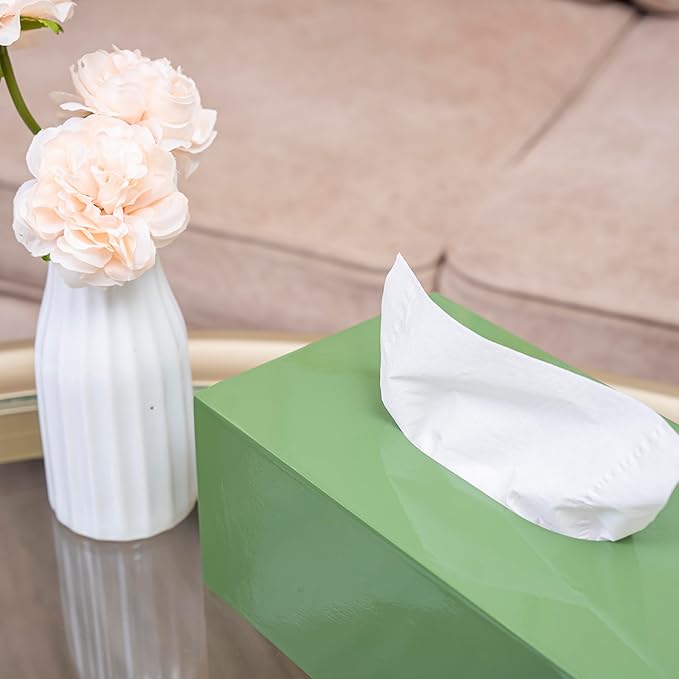 PEMAR Rectangular Lacquer Tissue Box, Handmade Rectangle Tissue Holder Decorative Napkin Dispenser Organizer Rustic Farmhouse Vintage Decor (Green)