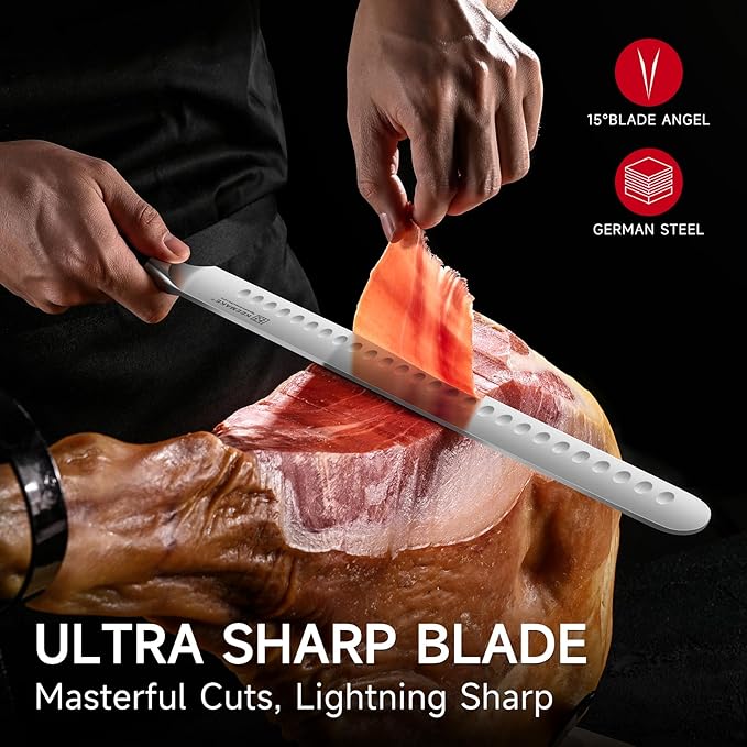 KEEMAKE Brisket Knife, 12" Carving Knife for Meat, Razor Sharp German Steel Kitchen Knives with Ergonomic Handle for BBQ Roasts Ribs Turkey Ham