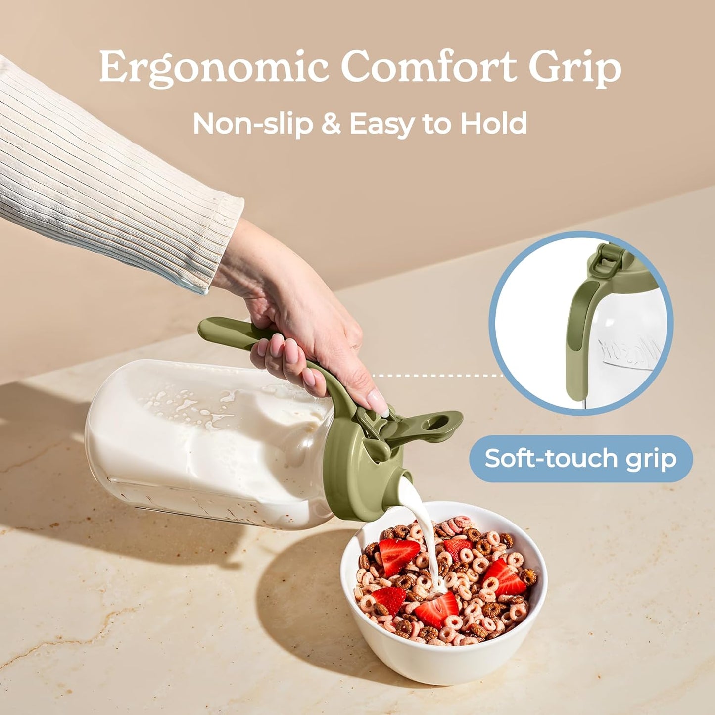 SMIRLY 64 oz Mason Jar Pitcher,Glass Pitcher with Wide Mouth,Water Jug with Double Leak Proof Lid for Iced Coffee,Hot Water,Breast Milk