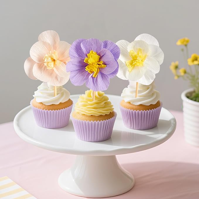 Easy Joy Cupcake Toppers, Wildflower Party Decorations, Flower Cupcake Toppers, Baby in Bloom Baby Shower Decorations for Kids Cake Birthday Party, Wedding, Flowers Wedding Themed Party 16PCS