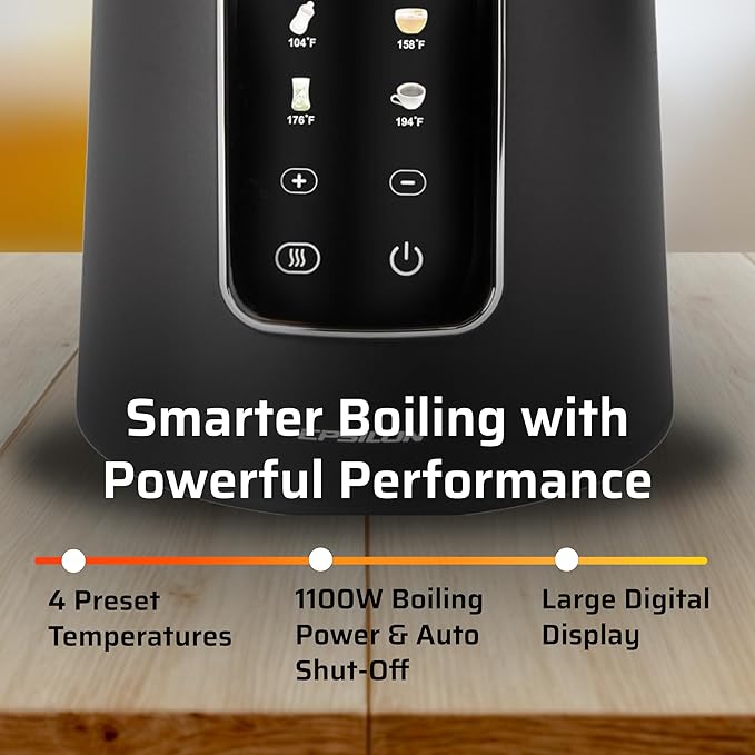 Epsilon LCD Electric Kettle 1500W - 1.7L Hot Water Tea Kettle with Digital Display, Temperature Control, Fast Boil, BPA-Free Electric Teapot with Auto Shut-Off & Boil Dry Protection