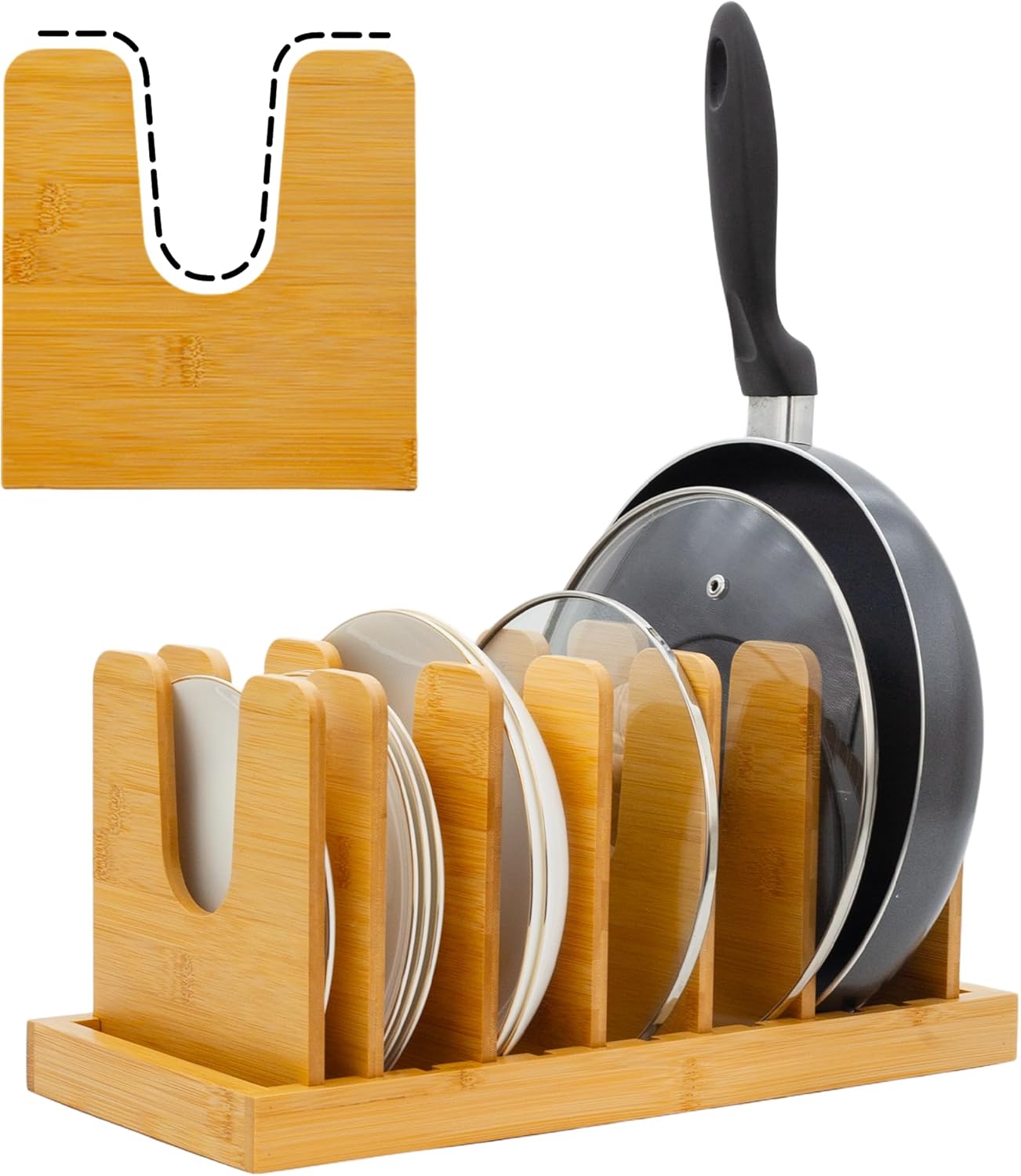 MinBoo Bamboo Pot Lid Organizer Pot Lid Holder, Pot and Pan Organizer Drawer Organizer for Pot Lids, Pans, Cutting Boards & Baking Sheets, Dinner Plates