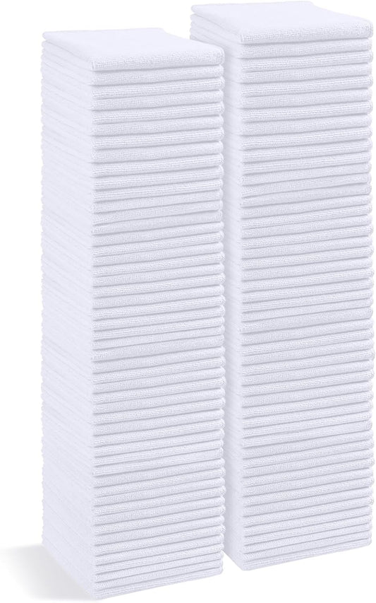 HOMEXCEL White Microfiber Cleaning Cloth, 100 Pack Cleaning Towels for Kitchen, Lint Free, Scratch-Free, Highly Absorbent, and Reusable Cleaning Rags for House, Window and Glass, Cars, 11.5 X11.5 inch