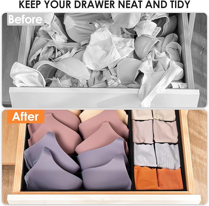 Drawer Organizer Clothes, 16 Pack Dresser Organizer Bins for Baby Clothes, Underwear Sock, Fabric Closet Organization and Storage Dividers for Nursery Bedroom (96 Compartments, Black)