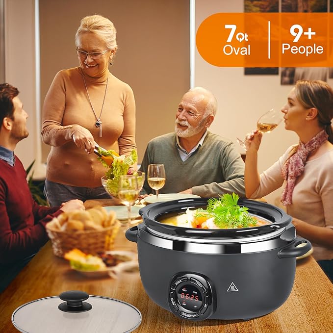 7-Quart Programmable Slow Cooker with Nonstick Removable Ceramic Pot, 3 Temp Settings, Dishwasher Safe