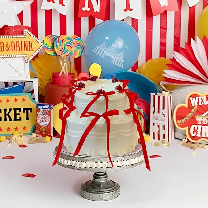 Bow Cake Toppers, 10 Pcs Large Red Bows Cupcake Toppers Themed Party Decorations, Red Birthday Cake Decorations for Wedding Baby Shower Party Supplies