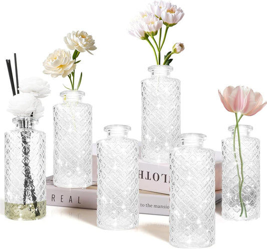 Glass Flower Vase, Aromatherapy Bottle, Small Vase, 6 Sets, Simple, Centerpieces for Table, White Transparent, for Home Decoration, Anniversary, Wedding