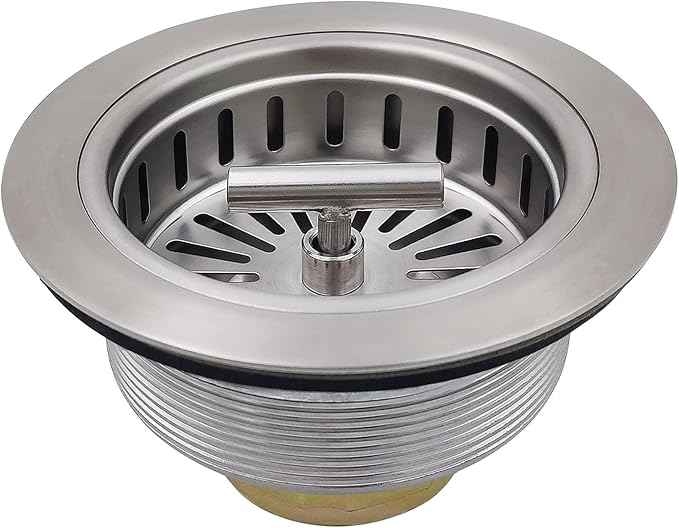 3-1/2 Inch Brushed Nickel Sink Strainers for Kitchen Sink, Stainless Steel Kitchen Sink Drain Strainer Assembly with Strainer Basket And Drain Stopper, US Standard Kitchen Sink Drain Replacement
