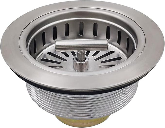 3-1/2 Inch Brushed Nickel Sink Strainers for Kitchen Sink, Stainless Steel Kitchen Sink Drain Strainer Assembly with Strainer Basket And Drain Stopper, US Standard Kitchen Sink Drain Replacement