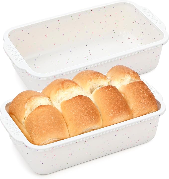 2 Pcs Silicone Bread Loaf Pan Nonstick Silicone Loaf Pans for Baking 9x5 inch Large Bread Mold with Metal Reinforced Frame(Cream)