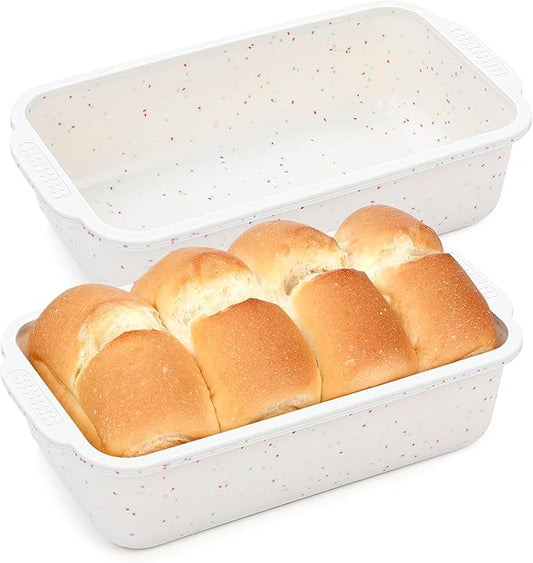 2 Pcs Silicone Bread Loaf Pan Nonstick Silicone Loaf Pans for Baking 9x5 inch Large Bread Mold with Metal Reinforced Frame(Cream)
