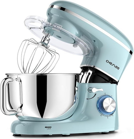 CHeflee Stand Mixer,660W 6+P With 6.5QT Stainless Steel Bowl,Dough Hook, Wire Whip & Beater,for Most Home Cooks,Blue