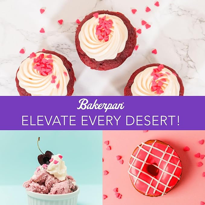 Bakerpan Heart Sprinkles for Baking, 4 Ounces Confetti Red Heart Sprinkles Edible, Made in USA