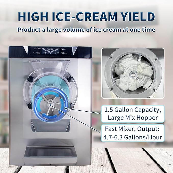 Ice Cream Maker Commercial Machine 18-24L/H, 6.3Gph Capacity Suitable for Restaurant/Bar/Home, 2000W Hard Ice Cream Machine with LED Display, (110V 60Hz)