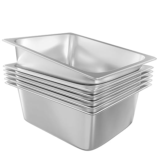 6-Pack Steam Table Pan Half Size 6 Inch Hotel Pan, Stainless Steel Metal Food Pan for Restaurant Food Container Warming Pans for Daily Use and Commercial