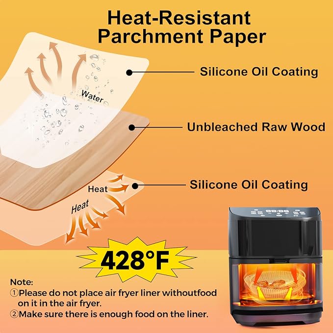 Air Fryer Disposable Paper Liners: 100PCS 9IN Round Air Fryer Basket Liners Food Grade Non-Stick Parchment Paper for Oven Steamer Microwave