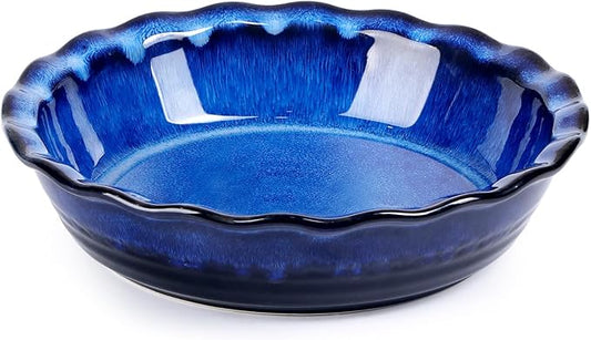 Ceramic Deep Baking Dish Oven Proof, 10in Large Pie Dish, Dishes, Blue Porcelain Lasagne Dish, Blue