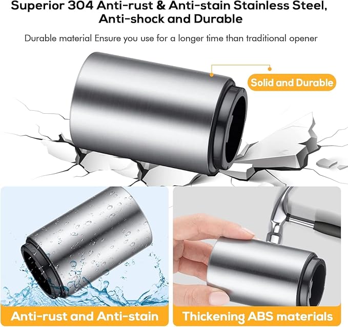 6 Pack Premium Beer Bottle Opener (Silver), Automatic Bottle Openers, Stainless Steel Push Down Beer Opener, No Damage to Bottle Cap, Portable Pop the Top Bottle Opener for Home Bars Camping Party