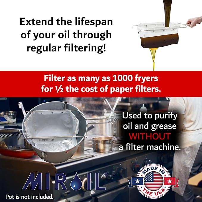 MirOil B6PS Fryer Filter Bag & Frame Combo, Extends Grease Life, Handles Hot & Cold Cooking Oil & Filters Up to 70 Lb. Polishing Oil, Maintain Quality & Taste of Fried Foods, Reduce Grease Contaminant