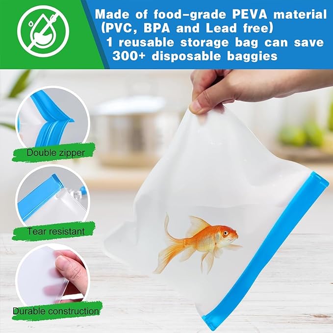 10 Pack Reusable Sandwich Bag Dishwasher Safe, Silicone Leakproof Reusable Freezer Bags, BPA Free Reusable Food Storage Bags for Candy, Snack, Cereal, Travel Items, Home Organization