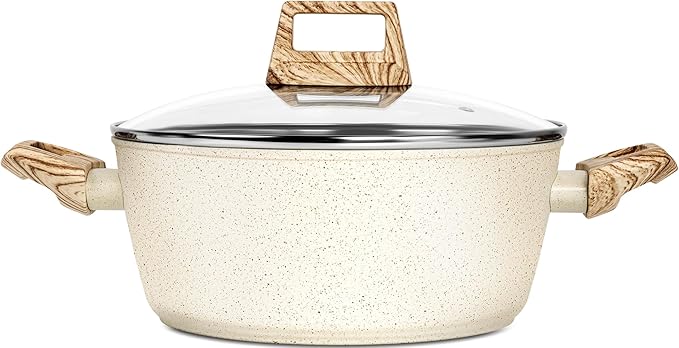 MICHELANGELO 4.3 Quart Nonstick Soup Pot with Lid, Non-Toxic Granite Coating, Induction Compatible, Non Stick Pot for Cooking with Stay-cool Handles, White