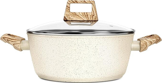 MICHELANGELO 4.3 Quart Nonstick Soup Pot with Lid, Non-Toxic Granite Coating, Induction Compatible, Non Stick Pot for Cooking with Stay-cool Handles, White