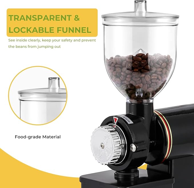 Burr Coffee Grinder Electric Espresso Grinder Commercial & Homeuse Silent Small Coffee Bean Grinder with Hopper Adjustable Grind, With Brush, Spoon, Black