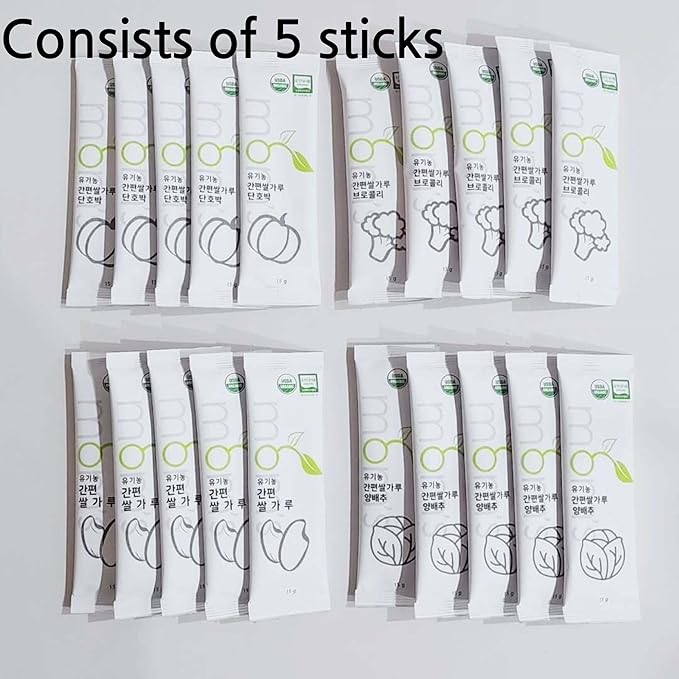 mom's Organic Simple Rice Powder Korean Rice Flour for Soup, Congee (Rice + Cabbage) 15g*5stick/box