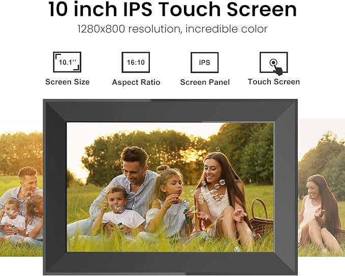 10.1 Inch Digital Picture Frame with 32GB Storage, Frameo WiFi Digital Photo Frame, 1280 * 800 IPS Touch Screen, Auto-Rotate Slideshow, Easy to Share Photo/Video via Free App