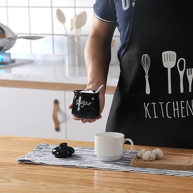 ONTUBE Ceramic Sugar Bowl with Lid and Spoon 12oz (Black)