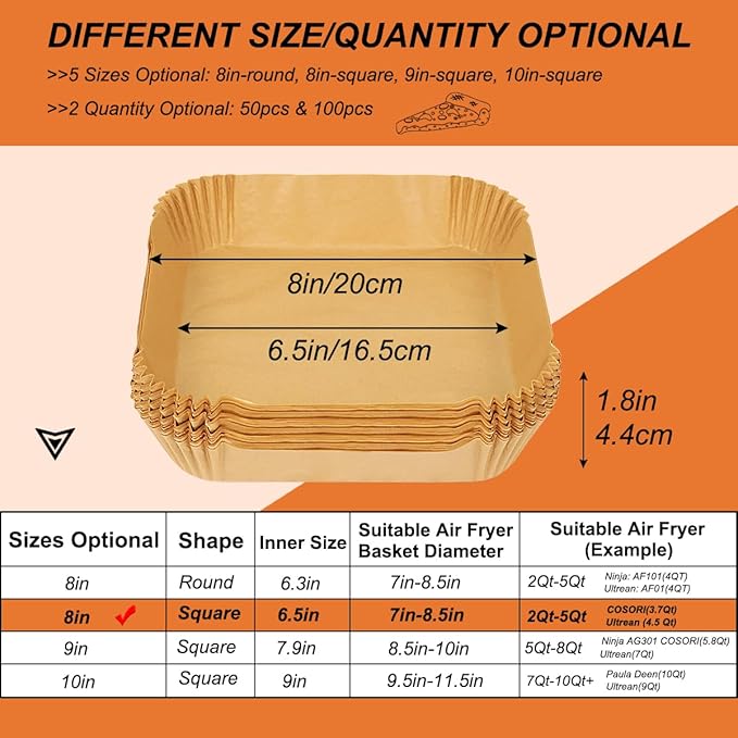 BYKITCHEN Small Air Fryer Disposable Liners for 2 to 5 QT Airfryer, 200PCS Mini Air Fryer Parchment Paper Liners, Compatible with CHEFMAN 2 QT, Cosori 2.1 QT, Dash 2.6 Qt, Instant Pot Mini Airfryer