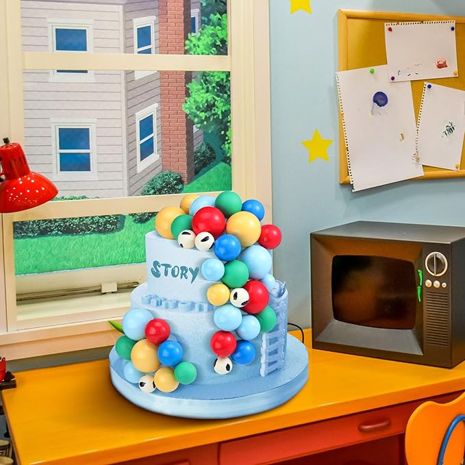 108 Pcs Balls Cake Topper DIY Cupcake Insert Foam Balloons for Cake Baking Wedding Anniversary Birthday Decoration(Green,Blue,Yellow,Red,Cow Color,Multi Sizes)