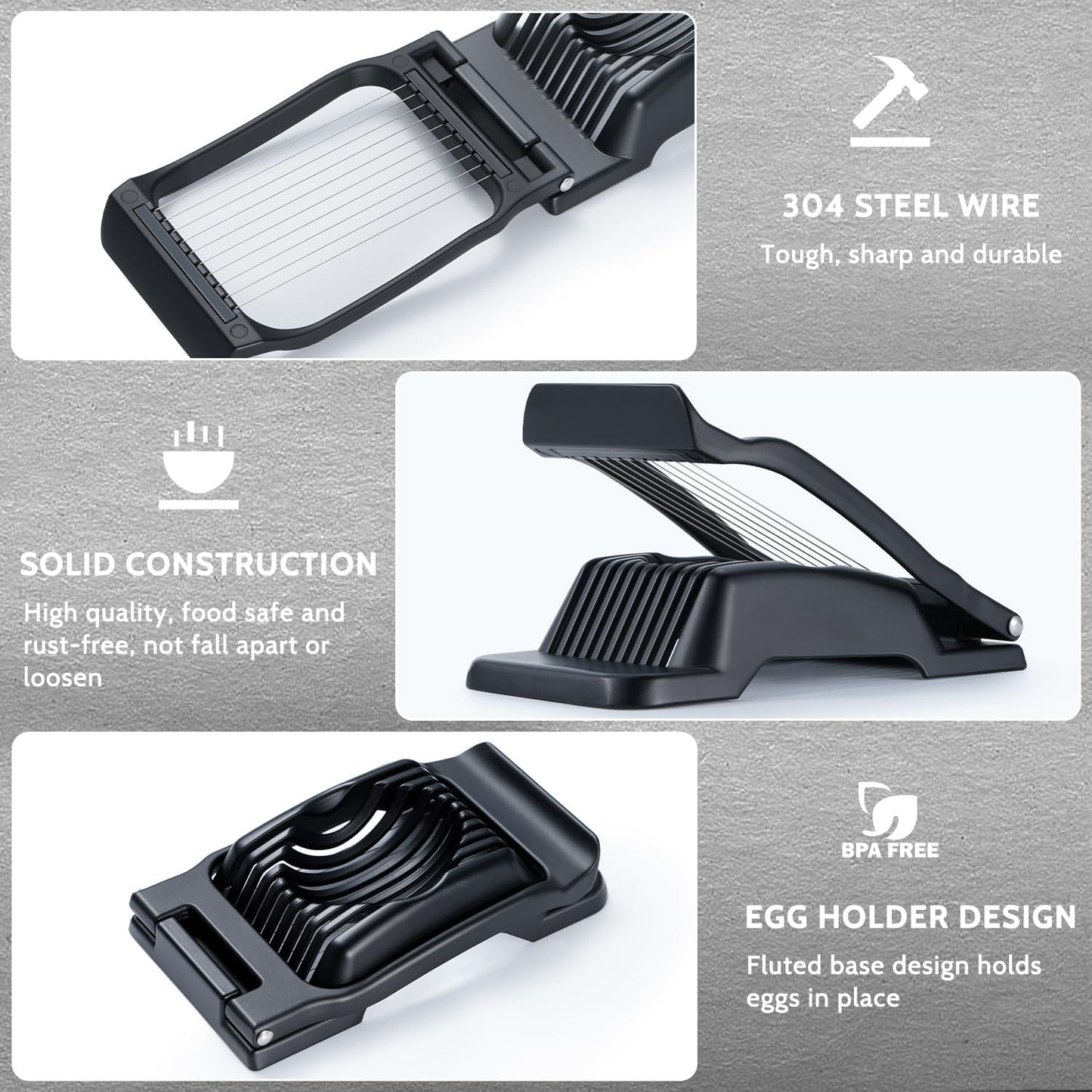 Sopito Heavy Duty Stainless Steel Wire Egg Slicer for Hard Boiled Eggs & Strawberry Other Soft Food, Black