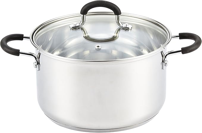 Cook N Home Stockpot Sauce Pot Casserole Pan Saucier Induction Pot With Lid Professional Stainless Steel 5 Quart, Dishwasher Safe With Stay-Cool Handles, Silver