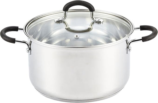 Cook N Home Stockpot Sauce Pot Casserole Pan Saucier Induction Pot With Lid Professional Stainless Steel 5 Quart, Dishwasher Safe With Stay-Cool Handles, Silver