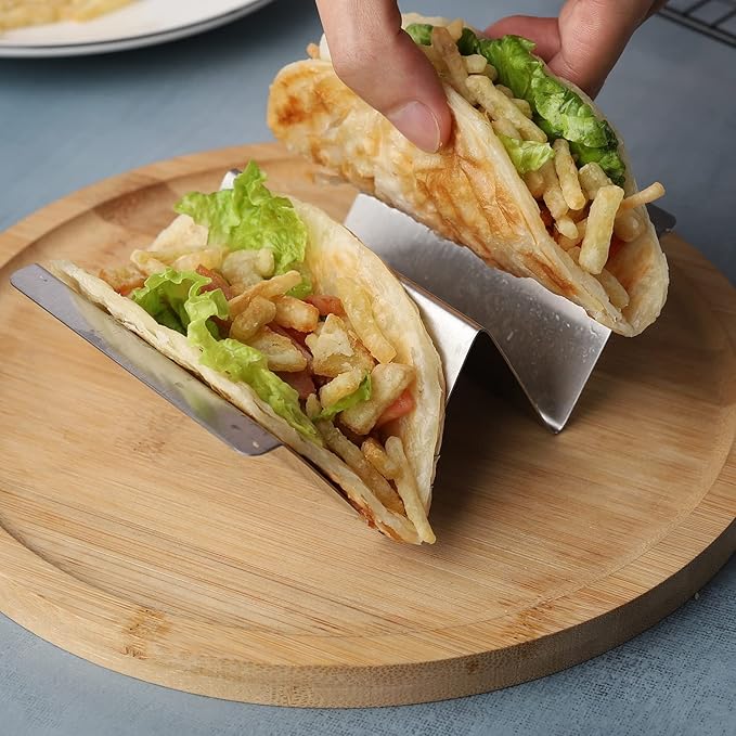 Taco Holder Set of 4 Packs Stainless Steel Taco Holders Stand Taco Tray Shell Holders - Each Rack Holds Up to 2 Tacos - Oven, Grill & Dishwasher Safe