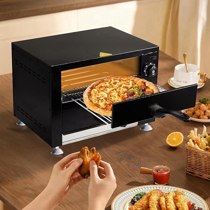 ROVSUN Commercial Double-layer Pizza Oven, Electric Countertop Oven with Timer and Removable Crumb Tray, 110V 2200W, Perfect for Commercial and Home Use, Black