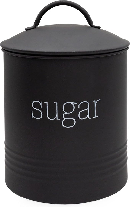 AuldHome Design Enamelware Black Sugar Canister; Modern Farmhouse Staples Storage for Kitchen
