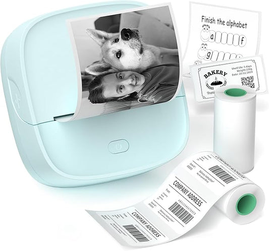 JD-23 Sticker Printer, Mini Portable Thermal Printer Print Pod, Inkless Bluetooth Label Maker Machine for DIY Crafts, Journaling, Office & Home Use, Includes 2 Rolls Sticker Paper