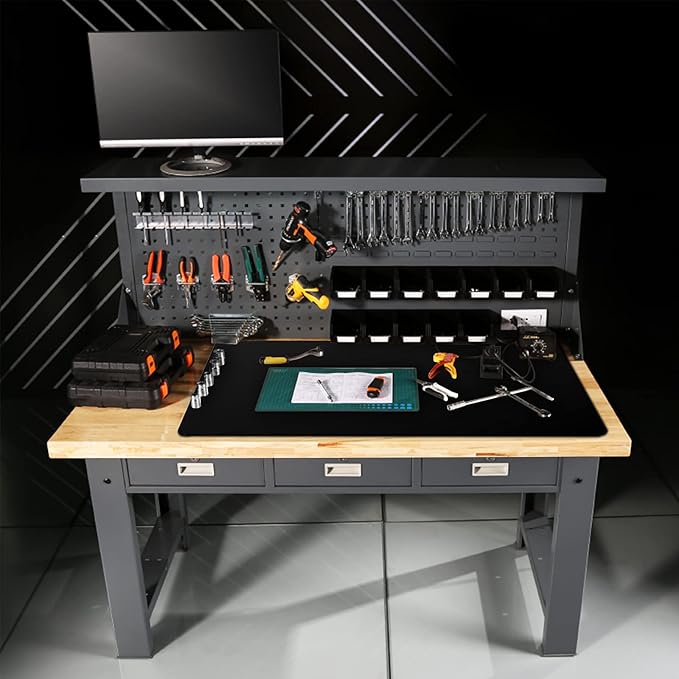 Ewen 25.6x17.7in Large Silicone Kitchen Counter Mat, 2mm Thick Heat Resistant Countertop Protector, Baking Silicone Mat under Air Fryer Toaster Oven Microwave Coffee Maker Cutting Board Drill Black