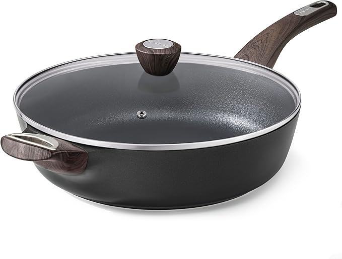 SENSARTE Nonstick Frying Pan Skillet with Lid, 10.5 Inch Deep Frying Pan, 3.8 Qt Non Stick Saute Pan with Cover, Induction Pan, Healthy Non Toxic Cooking Pan with Helper Handle, PFOA PFOS Free