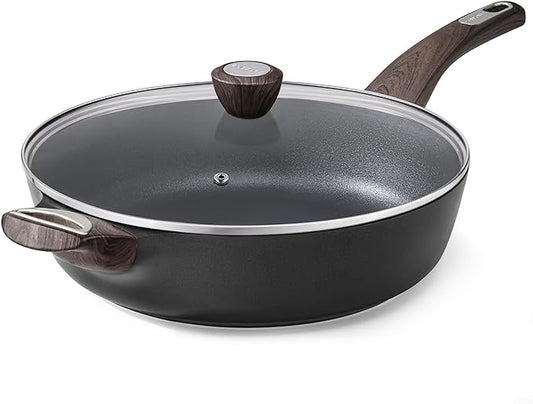 SENSARTE Nonstick Frying Pan Skillet with Lid, 12 Inch Large Deep Frying Pan, 5 Qt Non Stick Saute Pan with Cover, Induction Pan, Healthy Non Toxic Cooking Pan with Helper Handle, PFOA PFOS Free