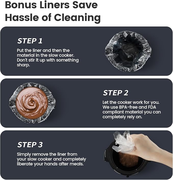 KOOC Small Slow Cooker, 0.65 Quart, Free Liners Included, Upgraded Ceramic Pot, Nutrient Loss Reduction, Sauces, Stews & Dips, Stainless Steel, Black, Round