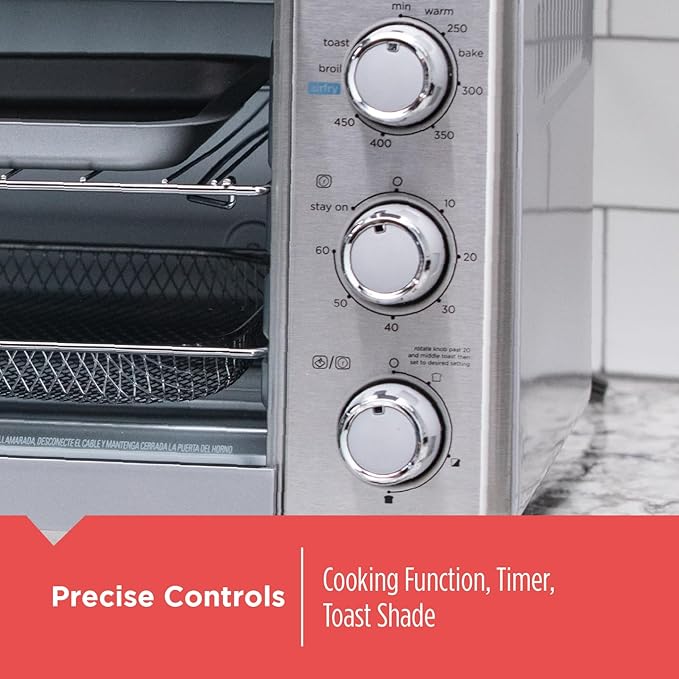 BLACK+DECKER Crisp 'N Bake Air Fryer Countertop Convection Toaster Oven, Large Capacity, 6-Slice, 5-in-1, Fits 12” Pizza, 60-Min Timer, Bake, Broil, Air Fry, Toast, Keep Warm, Stainless Steel