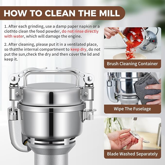 Grain Mill 150g Commercial Spice Grinder Electric 650W Stainless Steel Pulverizer Dry Grinder for Grinding Wheat, Oats, Corn, Pepper, and Coffee Beans – Grinders for Kitchen.