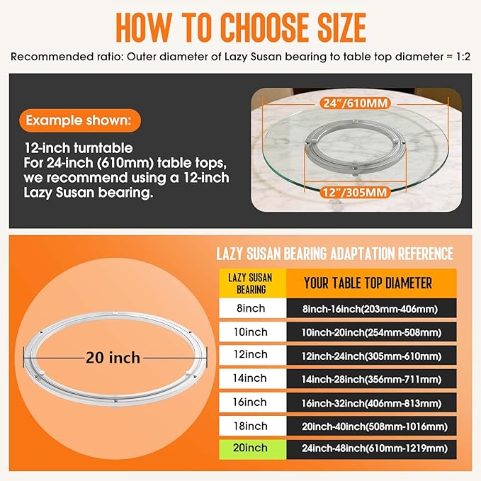 Pisman Aluminium Alloy Turntable Bearing, Heavy Duty Lazy Susan Rotating Bearing Turntable,Smooth Swivel Plate Hardware for Round Dining Table,DIY. Silent Rotating Base Only(20inch)