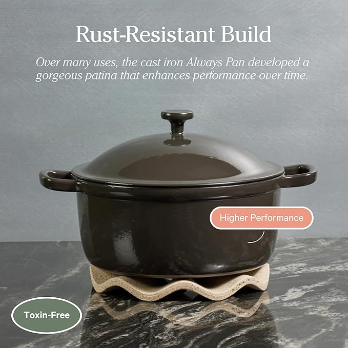 Our Place Cast Iron Perfect Pot | 6-in-1 Multifunctional 5.5 Qt. Toxin-Free Enameled Dutch Oven with Self-Basting Lid | Hot Grips & Beechwood Scraper | Induction Cooktop and Oven Safe | Lavender