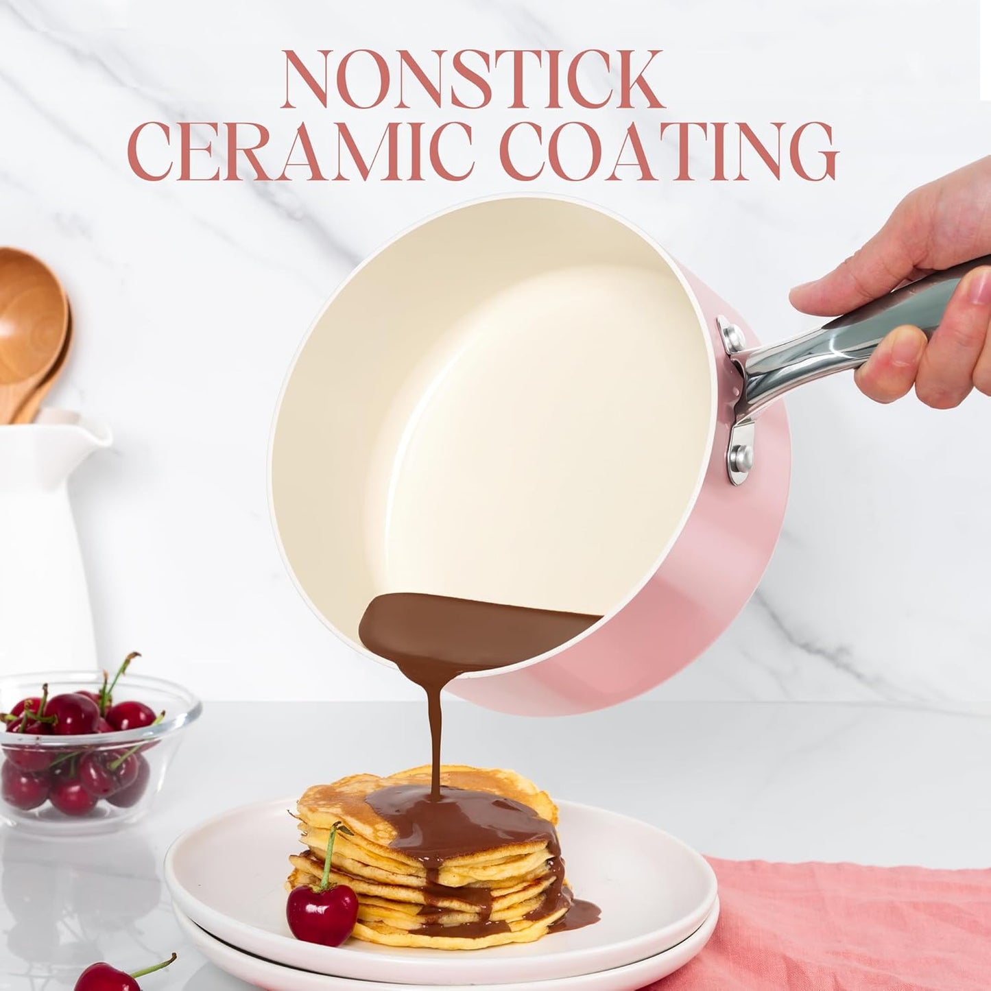 MICHELANGELO Sauce Pan with Lid, Non Stick Saucepan Set of 3-1Qt & 2Qt & 3Qt Small Pots for Cooking, Ceramic Saucepan - Non-Toxic, Scratch-Resistant, Oven Safe, Pink